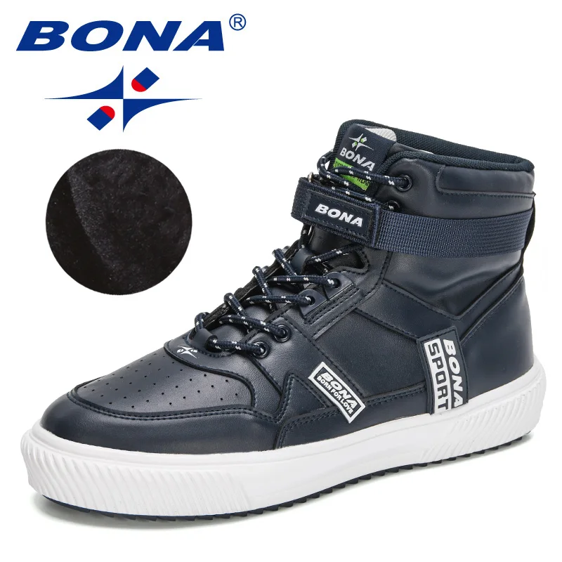 BONA 2022 Yeni Tasarımcılar Yüksek Top Ayakkabı Erkekler Moda Peluş Rahat Kış Ayakkabı Adam Klasik Giyim Dayanıklı Sıcak Ayakkabı Mansculino