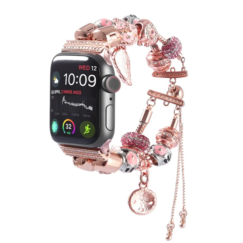 Apple Watch 3. ve 4. nesil DIY cam boncuklu bilezik aksesuarları kordonlu saat için uygundur