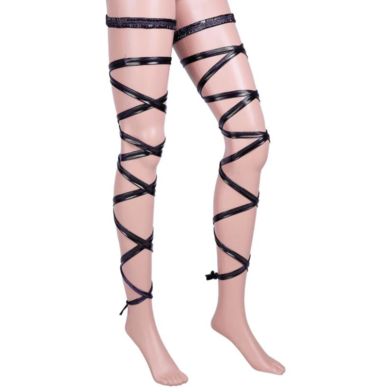 Kadın Seksi Iç Çamaşırı PU Deri Çapraz Bandaj Yüksek Uyluk Çorap Elastik Gotik Bacak Demeti Sarar Jartiyer Kemer Parti Çorap