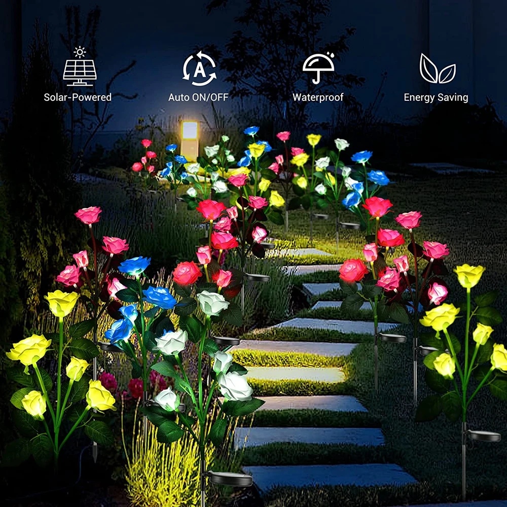 73 Güneş Bahçe dış mekan ışıkları su geçirmez Led güneş yapay Gül çiçek gece ışıkları düğün / Yol / Çiçeklik / Yard Dekor