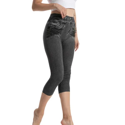 Ogilvy Mather Kadın Tayt 2020 Moda Sahte Denim Kot Tayt Seksi Uzun Cep Baskı Leggins Yaz Casual kalem pantolon