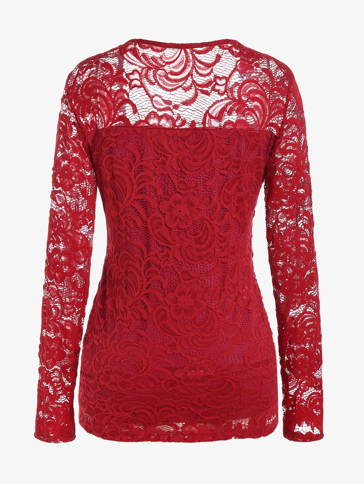 ROSEGAL Derin Kırmızı Dantel Paneli Tees Gömlek Sevgiliye Boyun Sahte Twinset Katmanlı Bluzlar Yeni Vintage kadın Seksi Twofer Üst M-4XL