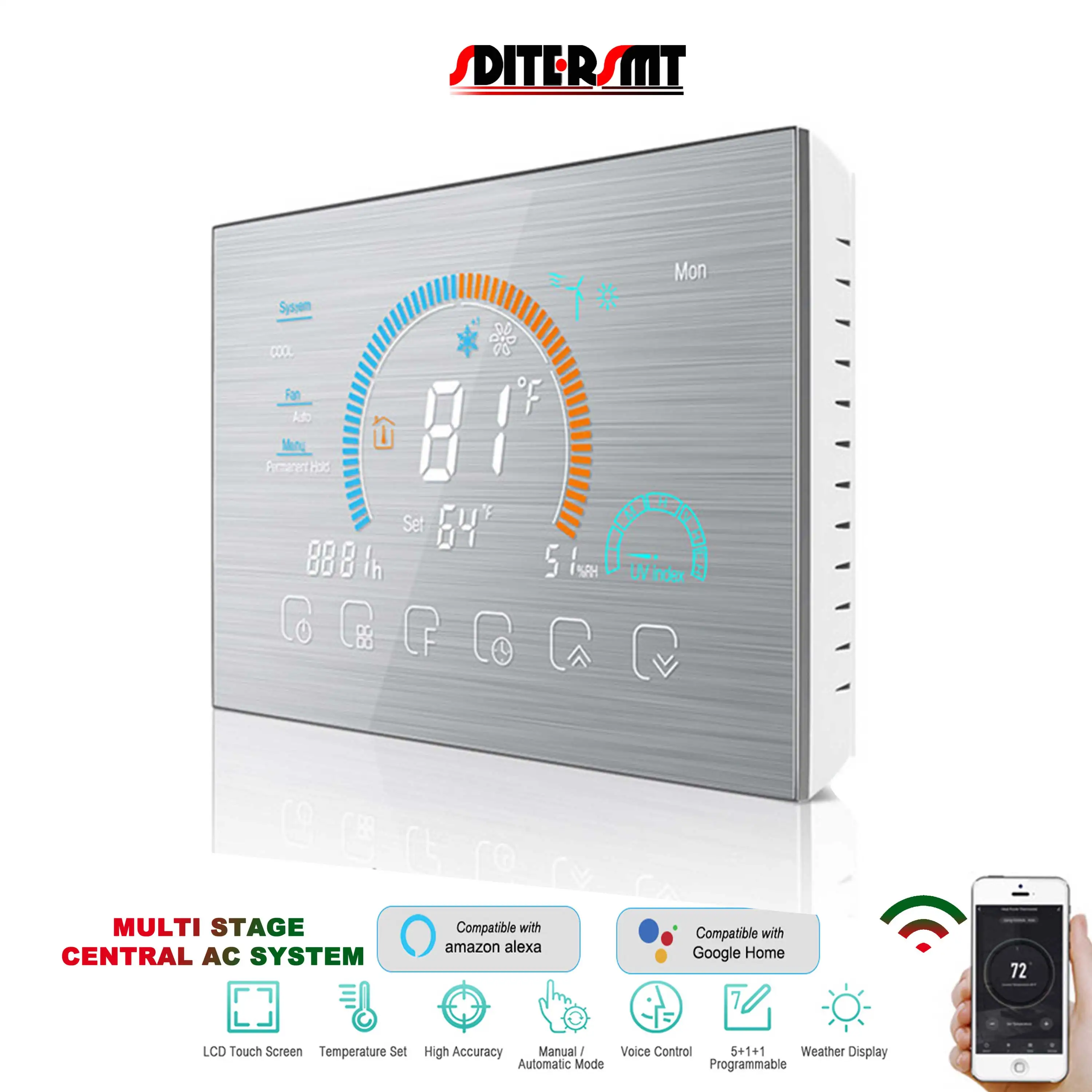 24V Tuya Ev WİFİ Kontrolü Programlanabilir Oda Akıllı Termostat ısı Pompası / Merkezi AC Sistemi Desteği Amazon Alexa Google Ev