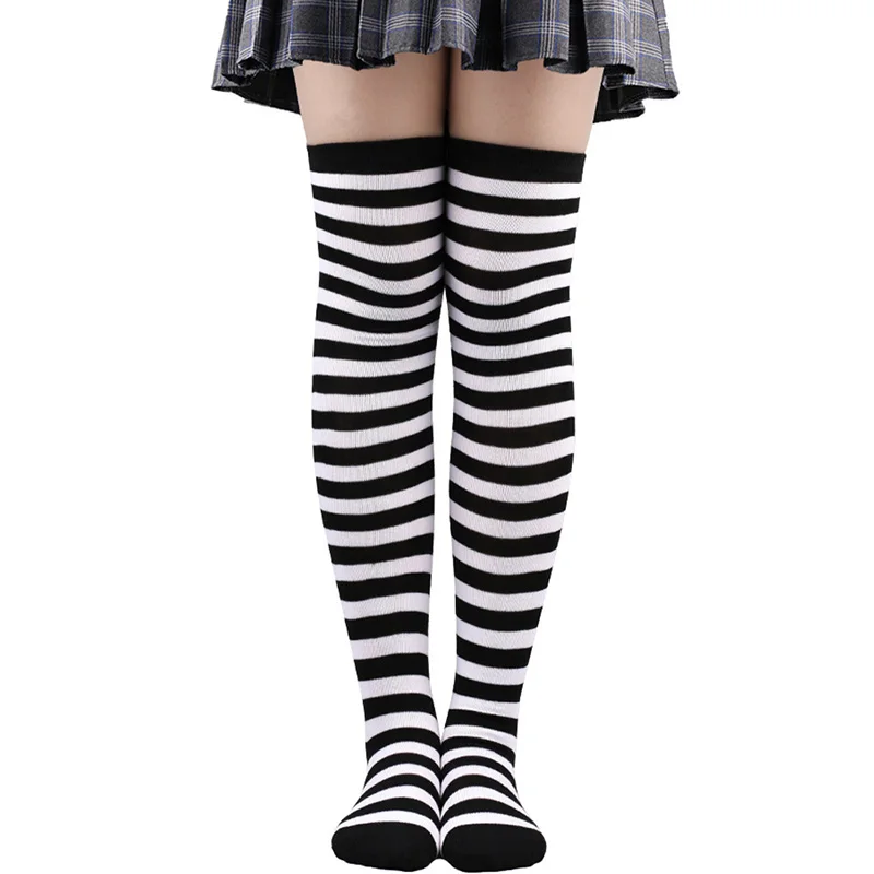 1 çift Kız Diz üstü Çorap Uzun Şerit Baskılı Çizgili Kadın Tatlı Sevimli Artı Boyutu Overknee Uyluk Yüksek Çorap noel hediyesi