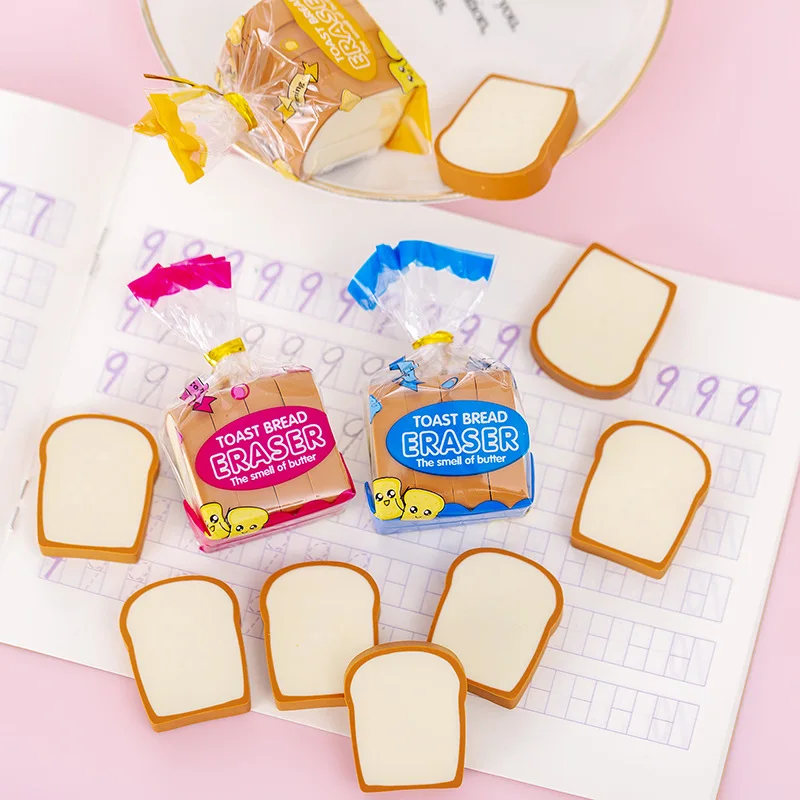 4 adet / takım Kawaii Gıda Silgi Kırtasiye tost ekmeği Kauçuk Kalem Ödülleri Çocuklar için Sevimli Okul Malzemeleri