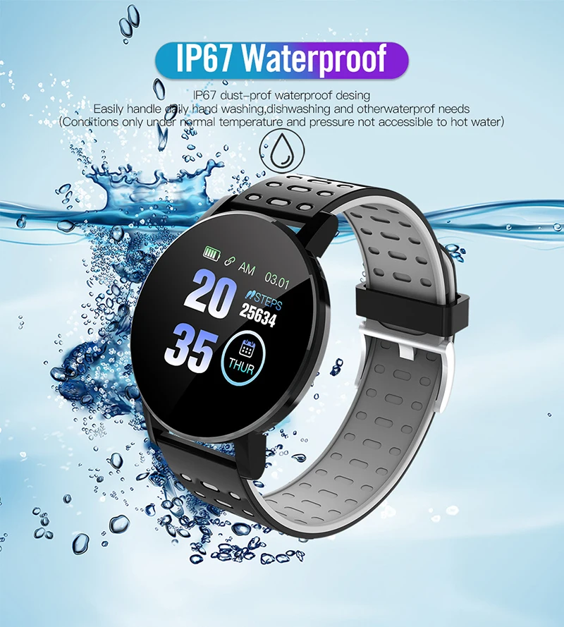119S akıllı saat Erkekler Kadınlar Kan Basıncı Su Geçirmez Spor Yuvarlak Smartwatch Akıllı Saat Spor İzci Android IOS İçin Bilezik