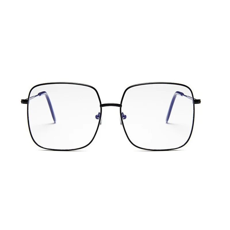 Moda Kare Gözlük Çerçeve Büyük Boy Şeffaf Lens Gözlük Büyük Boy Şeffaf Metal Optik Gözlük Unisex Retro Gafas