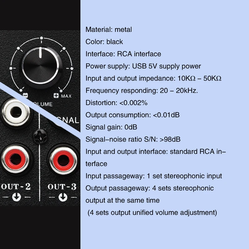 1 4 Out Stereo Sinyal Kaynağı Splitter Ses Frekans Sinyal Dağıtmak Cihazı Sigara Tüketimi Çıkış RCA Arayüzü