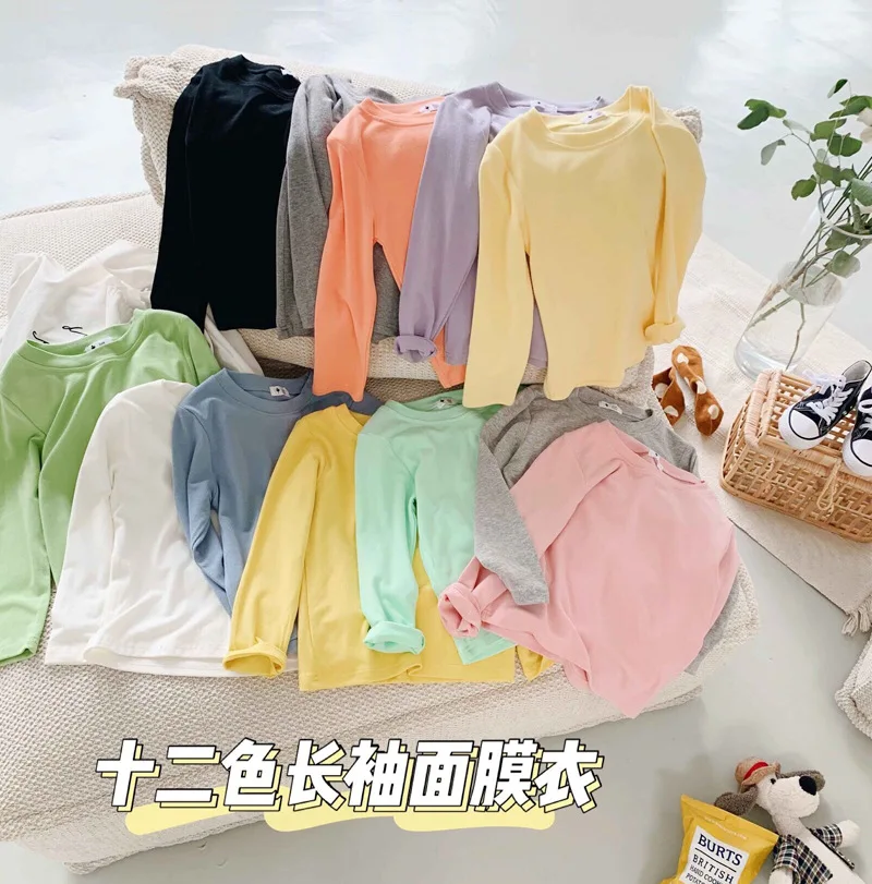 12 Renk Katı Uzun Kollu Çocuk T-shirt Erkek Kız Pamuk Sonbahar Çocuk Tees Tops Bebek Çocuk Tişörtleri Bluz Elbise 1-10Y