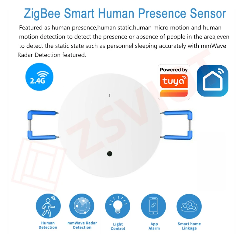 ZigBee İnsan Varlığı Dedektörü Algılama Sensörü Işık mmWave Radar Parlaklık 1 Fonksiyonu İnsan Vücudu 2 Algılama Pİ Tuya WiFi/