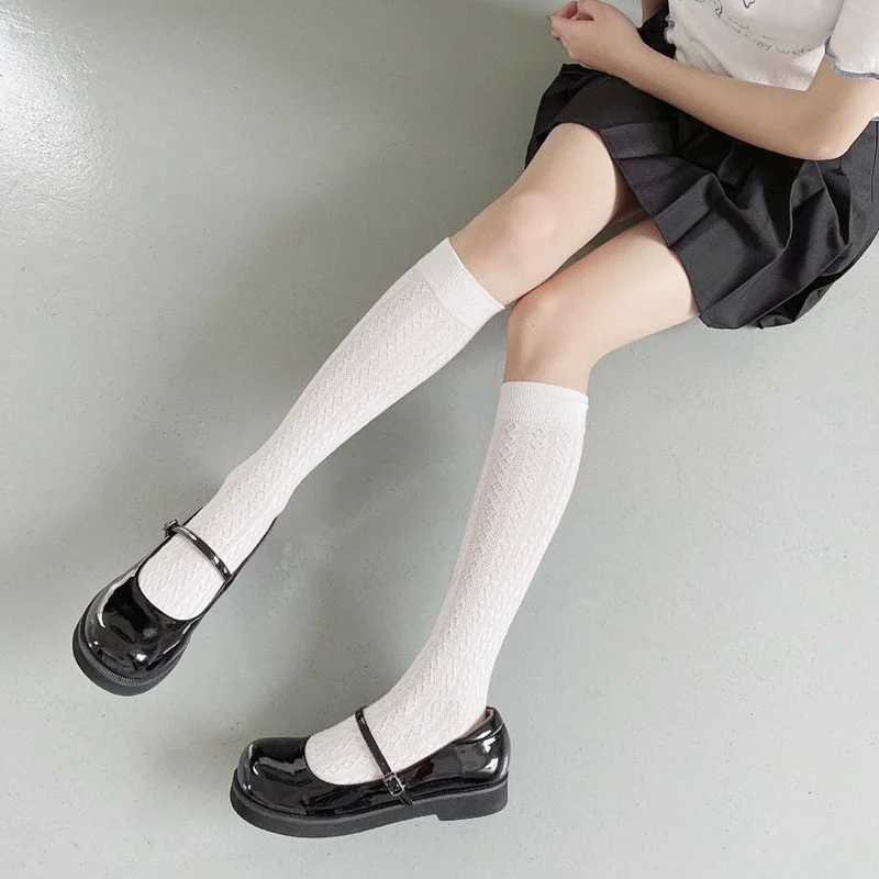 Lolita Pamuklu Çorap Kadın İnce Örgü diz üstü çorap Kadın Jk Uzun Çorap Bacak Beyaz Siyah Okul Elbise Calcetine Medias