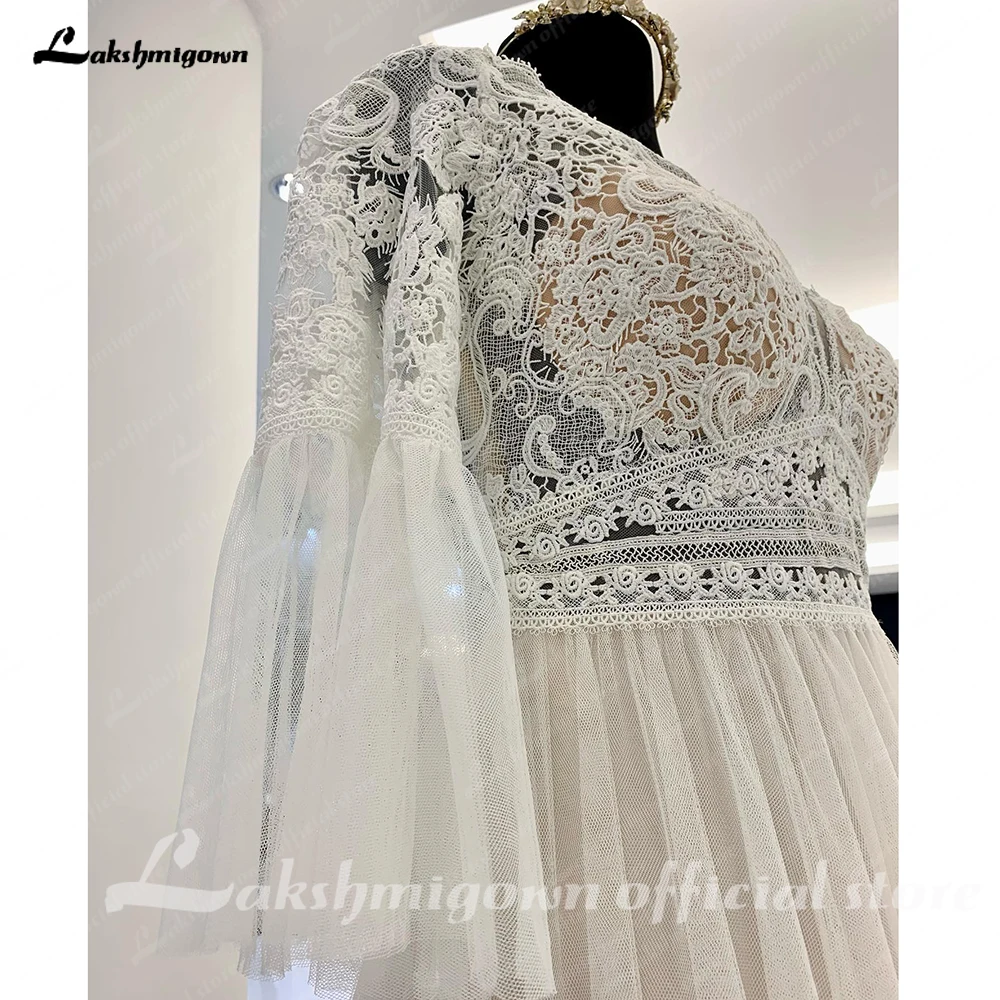 Lakshmigown Elbise Parlama Kollu Bir Çizgi Boho düğün elbisesi 2023 Dantel Aplikler Plaj Prenses gelin kıyafeti Vestido de novias Seksi