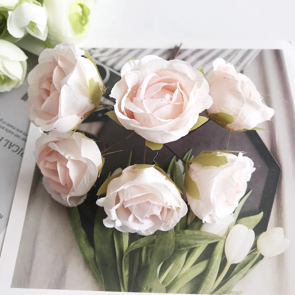 Avrupa tarzı retro rayon çay güller 6 küçük çiçek tomurcukları buket düğün ev retro sahte çiçek parti DIY dekorasyon