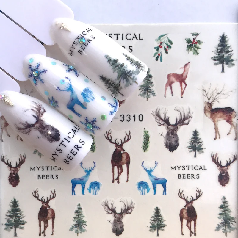 1 Sayfalık Noel Günü Mix Sonbahar Kış Tırnak Sticker Su Çıkartması Yaprak Elk Noel Baba Kaymak Manikür DIY Dekorasyon