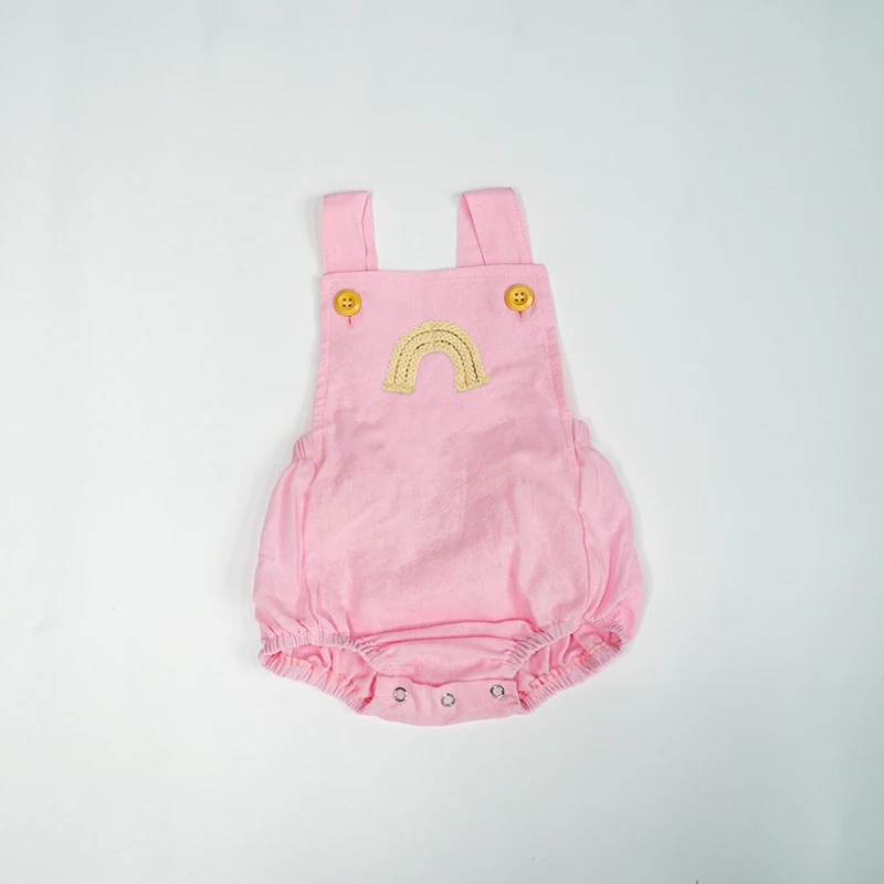 Bebek Gökkuşağı Pamuk Keten Romper Giyim Yaz Yenidoğan Bebek Erkek Kız Nötr Kolsuz Tulum Backless kıyafetler elbiseler