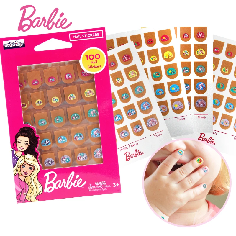 100 Adet Barbie Orijinal Tırnak Çıkartmalar Kız Kadın Tırnak Çıkartmalar İnteraktif Oyun Giyinmek Çıkartmalar Parmak Makyaj Dekorasyon Hediye