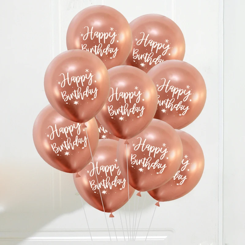 10 Adet 12 inç Mutlu Doğum Günü Balon Dekor Gül Altın Krom Metalik Lateks Balonlar Çocuklar İçin 1st 30th Doğum Günü Partisi Metal Globos