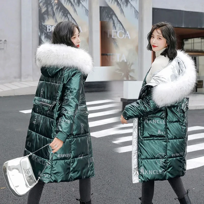 2022 Kış Yeni Kadın Parlak iç astarlı ceket Gevşek Kalın Sıcaklık Parka Ceket Ceket Kadınlar Uzun Aşağı pamuklu ceket Kadın