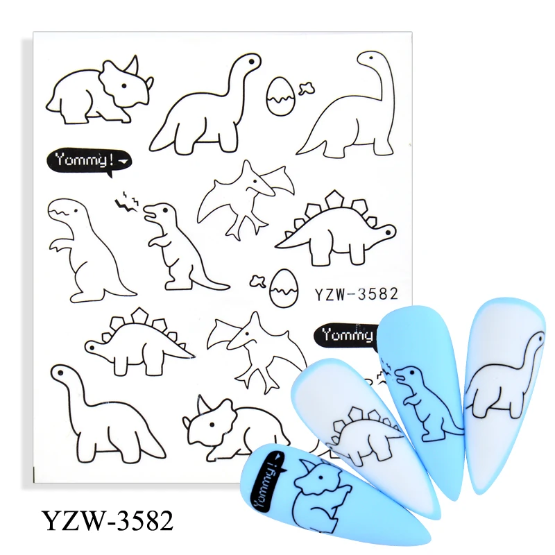 Siyah Fil / Dinozor / Baykuş Nail Art Sticker Filigran Çıkartması Kaymak Hayvanlar Serisi Transferi Manikür Tırnak Sanat Dekorasyon