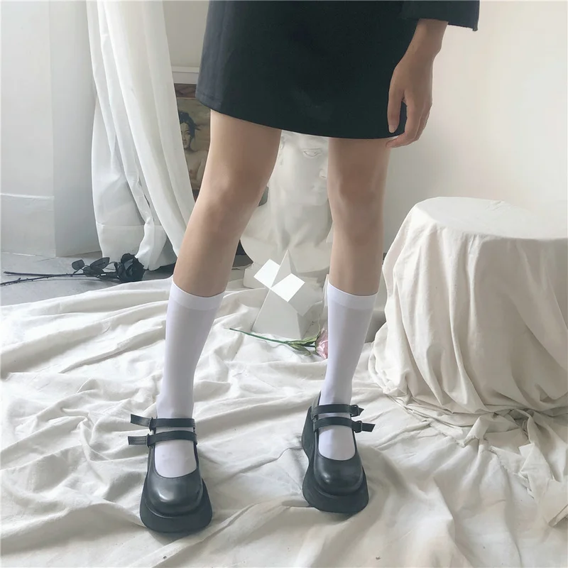 JK Kadın Çorap Sevimli Siyah Beyaz Kadife Lolita Uzun Çorap Düz Renk diz üstü çorap Moda Kawaii Cosplay Seksi Naylon Çorap
