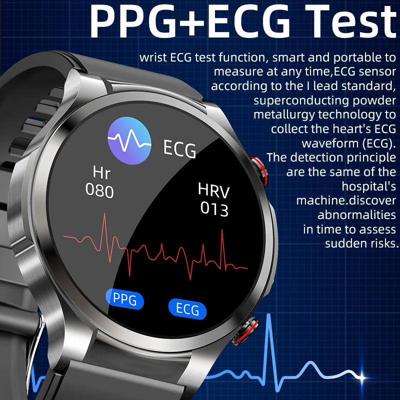 2023 EKG + PPG akıllı saat Erkekler Non İnvaziv Kan Şekeri Ölçüm Basıncı Kalp Hızı Sıcaklık Egzersiz Spor SmartWatch