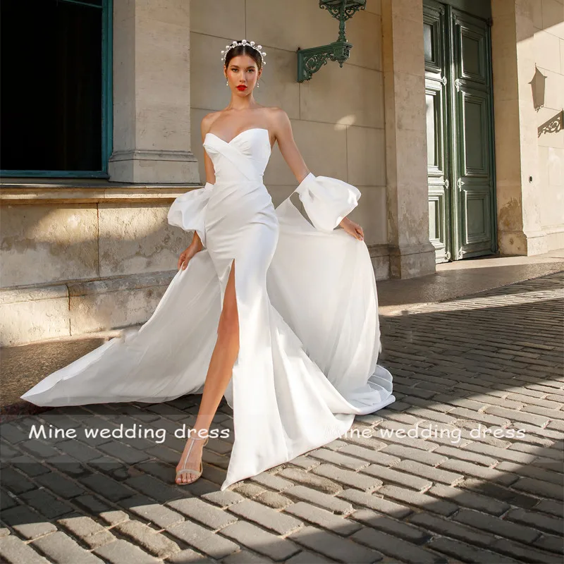 2022 Basit Sevgiliye Seksi Yarık Puf Kollu 2 Parça Ayrılabilir Etek düğün elbisesi gelin kıyafeti Vestido De Noiva Custom Made
