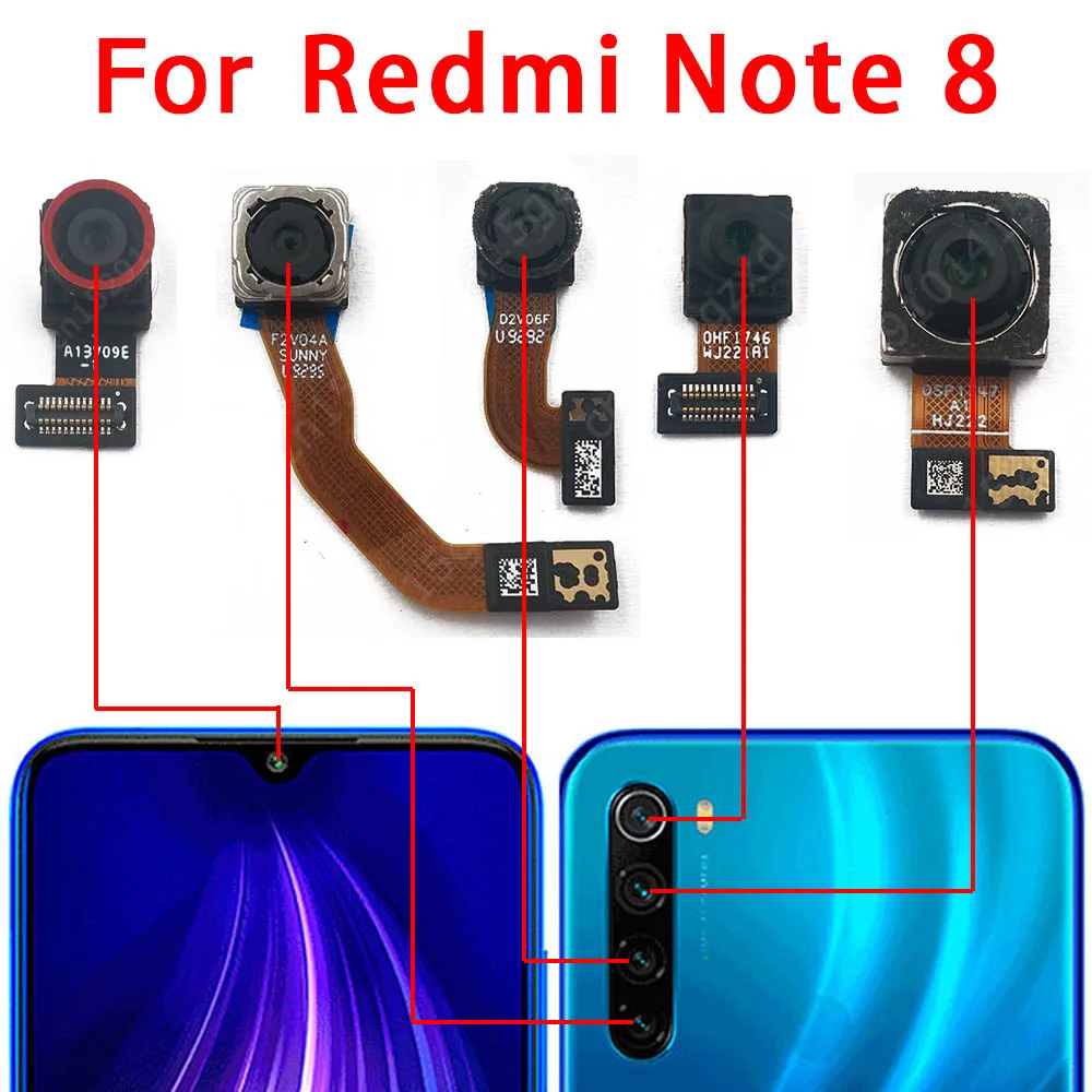 Orijinal Ön ve Arka Arka Kamera Xiaomi Redmi İçin Not 8 Pro Ana Bakan Kamera Modülü Flex Kablo Yedek Yedek parça