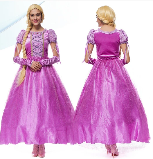 Prenses Rapunzel Cadılar Bayramı M-XL Kadınlar Yetişkin parti Kostüm Cosplay süslü elbise + eldiven karnaval Elbise