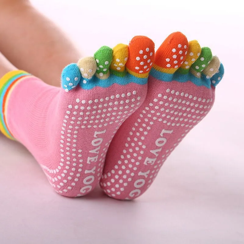 Yeni Moda Kadınlar Yoga Pilates Beş parmaklı Çorap Silikon Kaymaz Esneklik Kat Çorap Kız Pamuk Nefes spor çoraplar