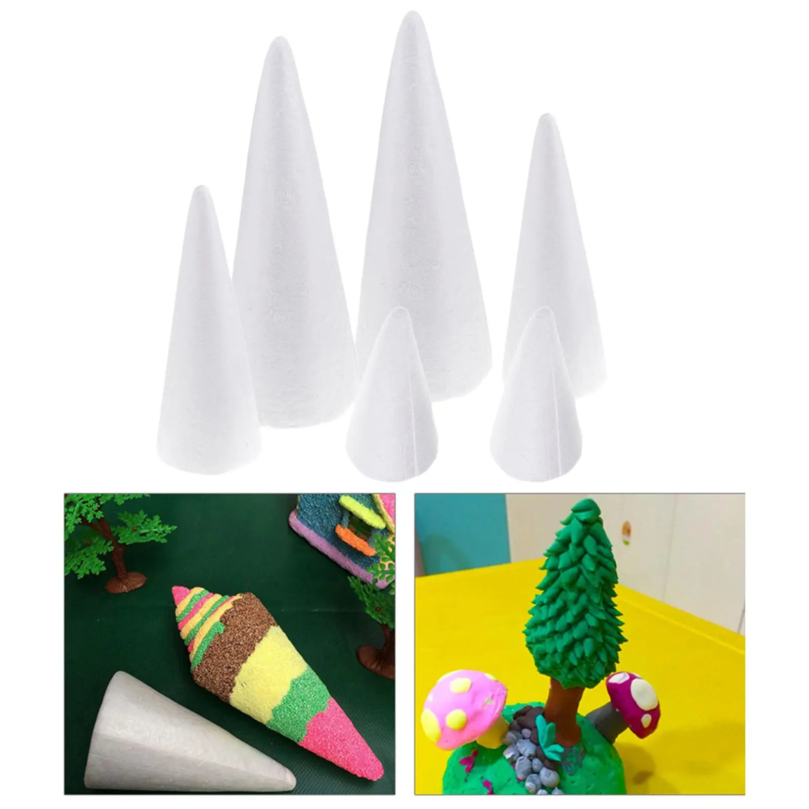 6 Adet Beyaz Koni Şekilleri Strafor Köpük Süsler El Yapımı DIY Modelleme El Sanatları Çocuklar İçin Anaokulu DIY El Sanatları