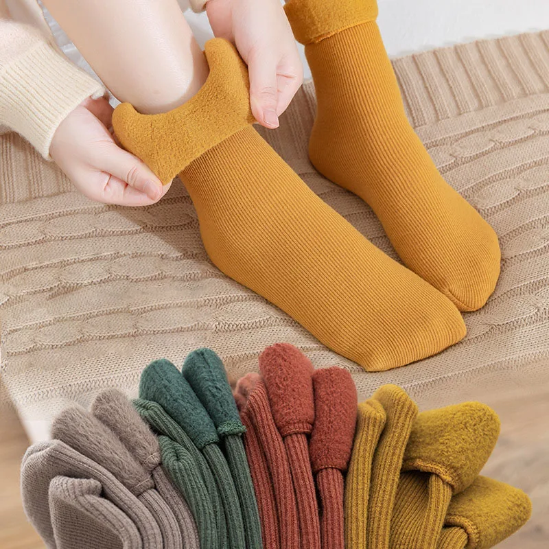 1 Pairs Kadife Kadın Kış sıcak Kalınlaşmak Termal Çorap Yumuşak Rahat Çorap Düz Renk Kaşmir Ev Kar Botları Kat Çorap