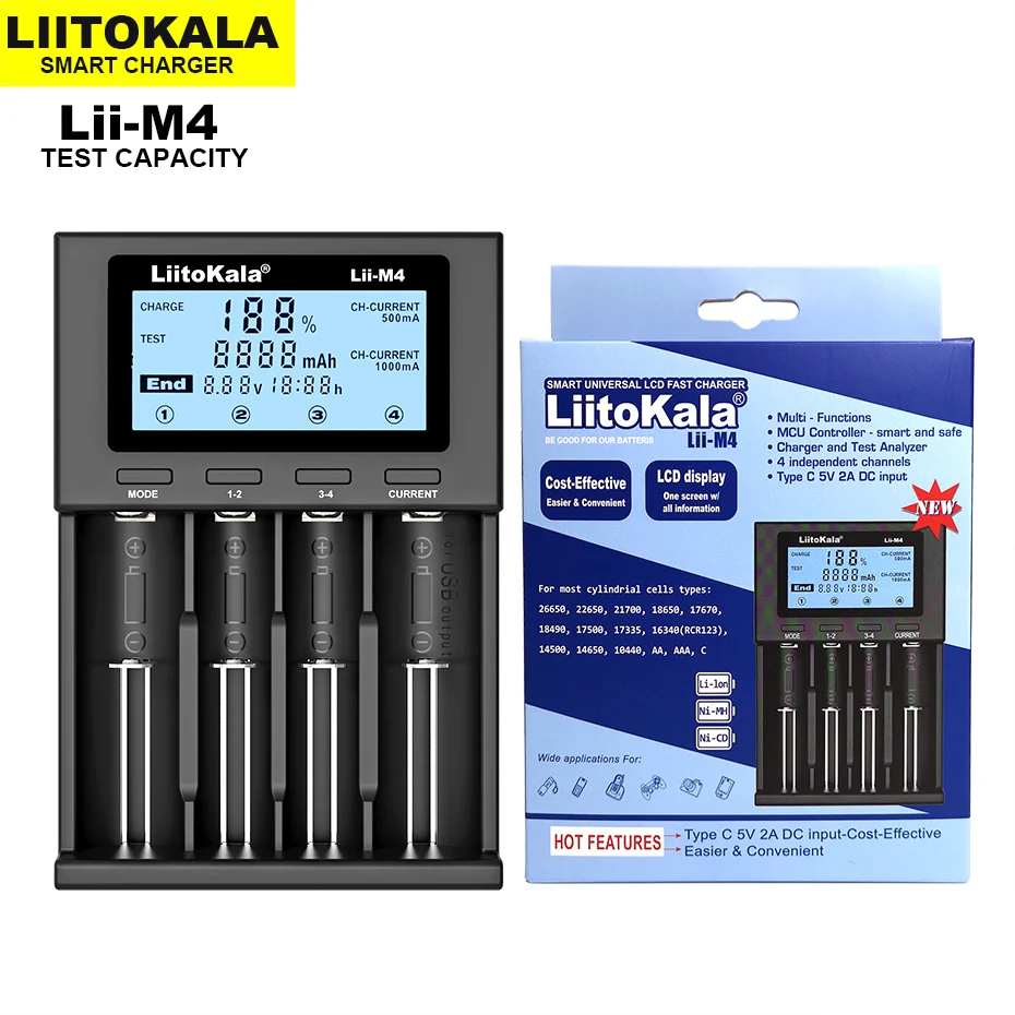 2023 LiitoKala Lii-M4 18650 li ion pil akıllı şarj cihazı Test kapasitesi + liitokala AAA 1.2 V NiMH 900mAh Şarj Edilebilir piller