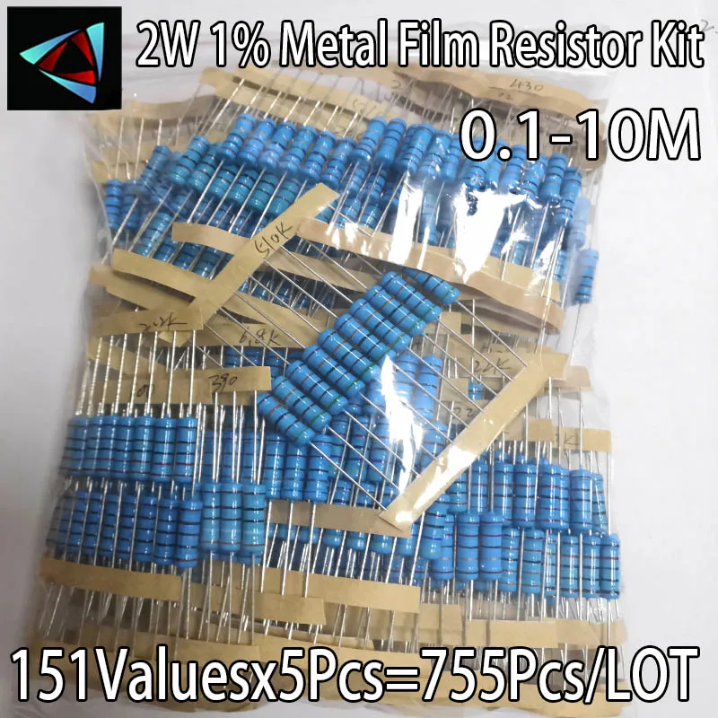 755 Adet 151 Değerleri Her 5 Adet Metal film rezistans 1 % 2W Çeşitli Kiti (0.1 ~ 10M Ohm Kapasitör Aralığı ) sıcak Satış