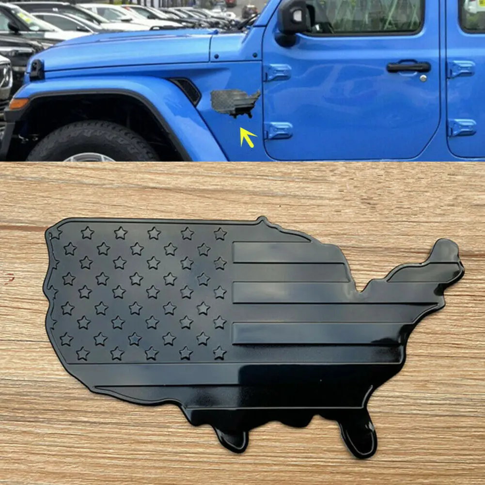 Araba Sticker Rozeti Amerikan Haritası Bayrağı Amblemi 18x10cm Siyah Çıkartması Metal Araba Sticker 3D Çıkartması Oto Aksesuarları
