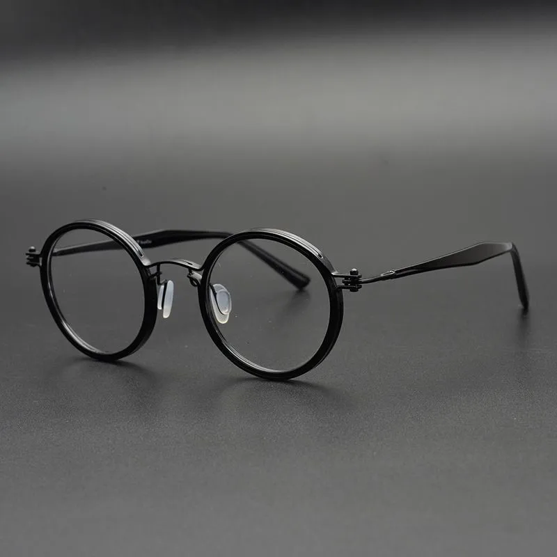 Japon El Yapımı İçi Boş Titanyum Asetat Retro Yuvarlak Gözlük Çerçevesi Erkekler Kadınlar İçin Optik Reçete Miyopi Gözlük Çerçevesi