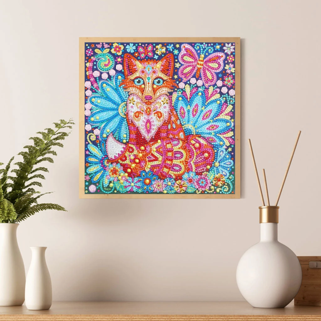 DIY 5D Mozaik Parçası Matkap Özel Şekil Elmas Renk Çiçek Tilki Hayvan Reçine Boyama Kiti Taklidi Çizim Odası Dekorasyon için
