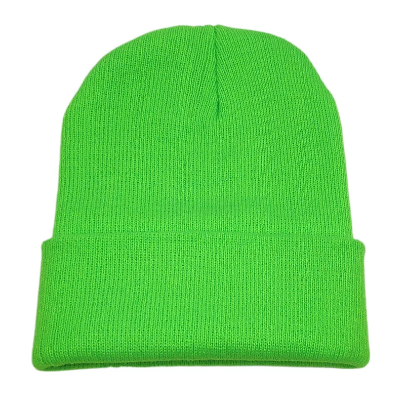 Bayanlar Düz Kış Kasketleri Sıcak örgü şapkalar Kadın Erkek Yumuşak Manşet Skullies Neon Yeşil Turuncu Sarı Gri Mor Bej