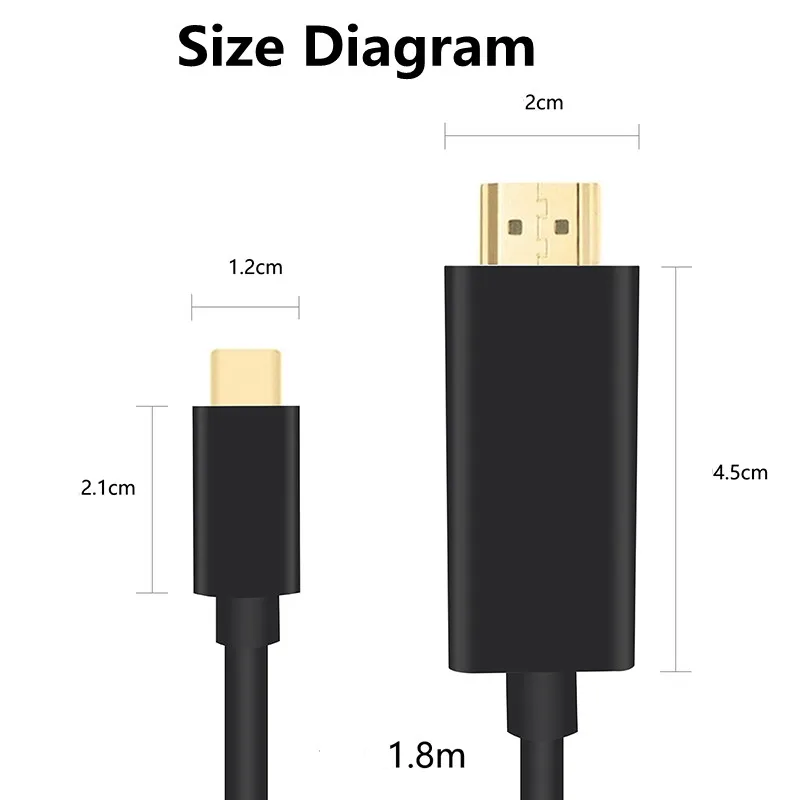4k30hz USB 3.1 HDMI 4 K Adaptör Kablosu 1.8 M C Tipi HDMI Kablosu için S9 / S8 / Not 9 USB-C