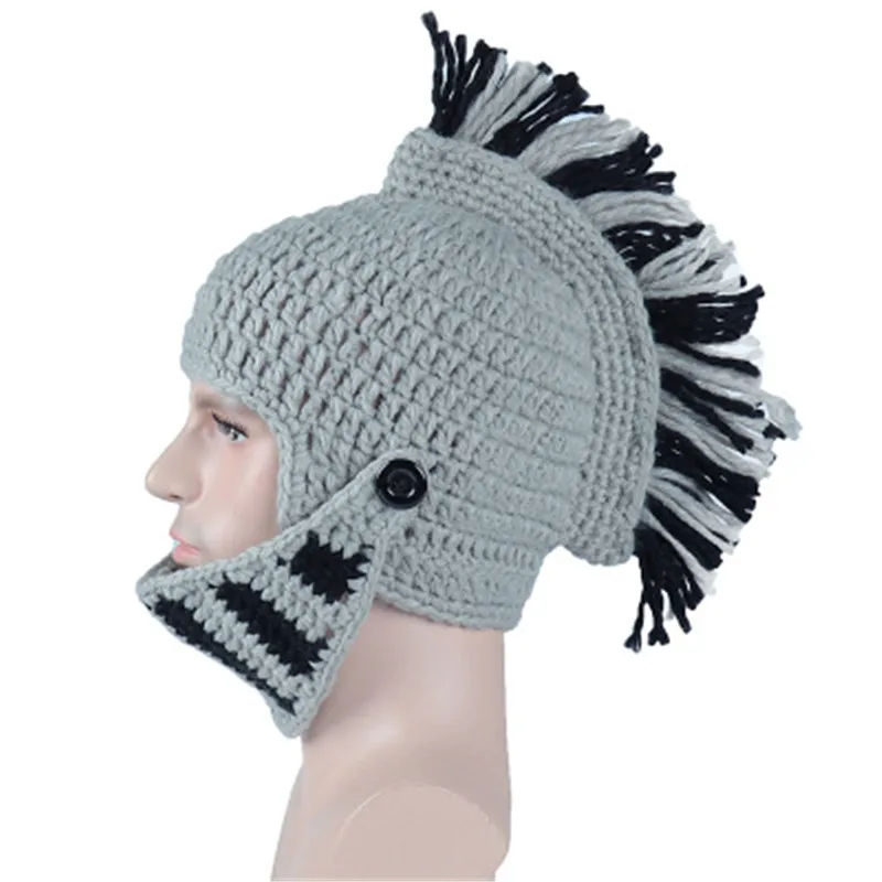 Moda Roma Şövalye Kap Erkekler için İplik örgü Şapka ile Kış Bere Şapka Sıcak Maske Kask Kap El Yapımı