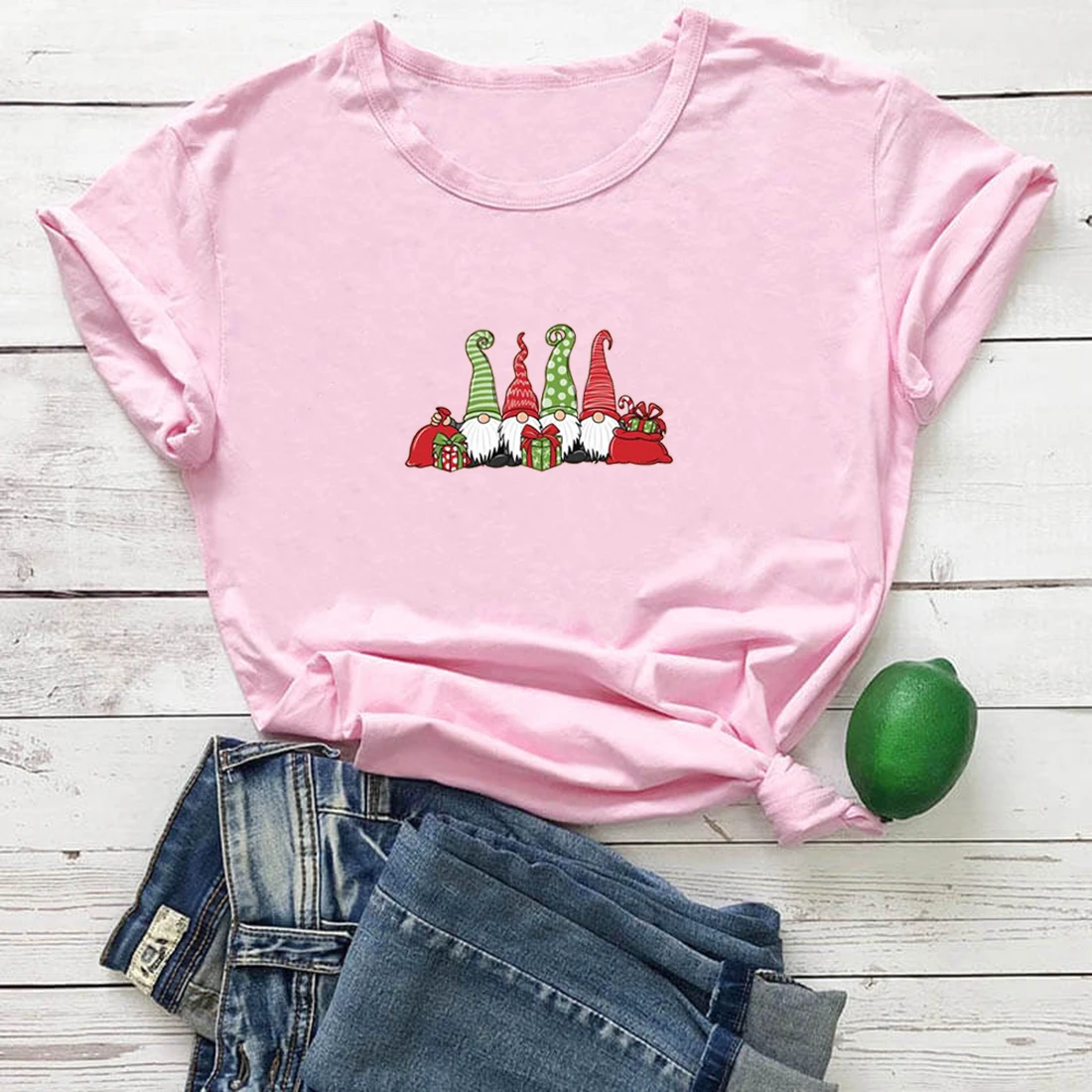 Noel Baba Geliyor Hediyeler ile T Shirt Kadın Noel Express Grafik T-Shirt Kadın Komik Pamuk Kısa Kollu Femme T-shirt
