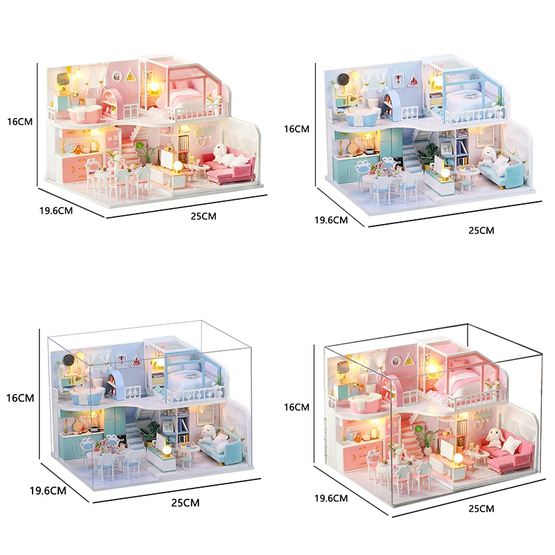 Çocuklar ahşap oyuncaklar bebek evi minyatür DollHouse mobilya kiti Müzik Büyülü oyuncak Çocuklar için Dollhouses ışıkları doğum günü hediyesi