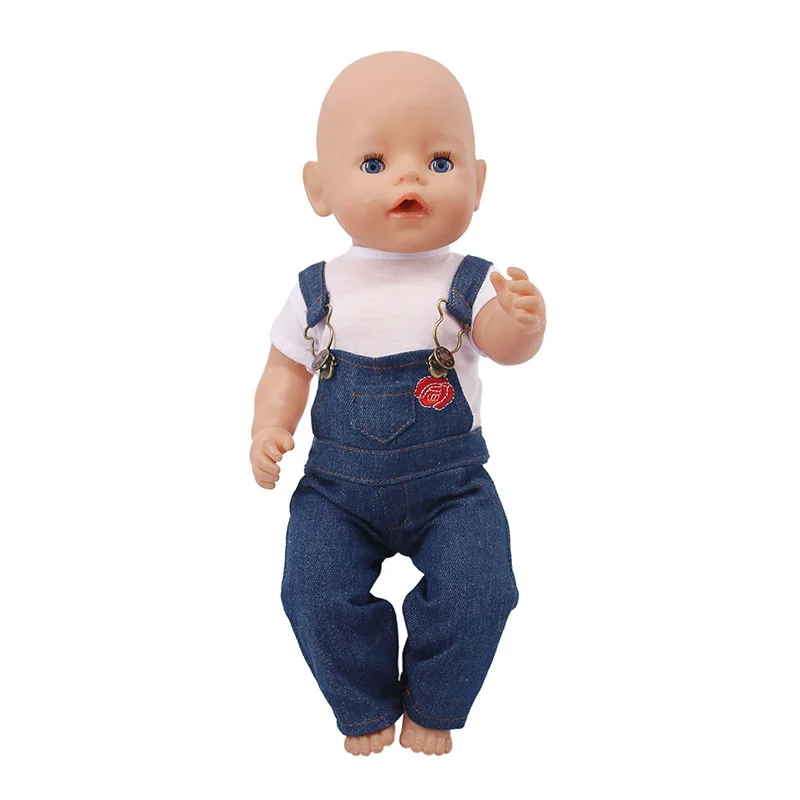 Oyuncak bebek giysileri Kayış Baskı Kot Takım Elbise Uygun 18 İnç Amerikan Ve 43 Cm Yeniden Doğmuş Bebek Yeni Doğan Bebek Aksesuarları, Kız İçin hediyeler