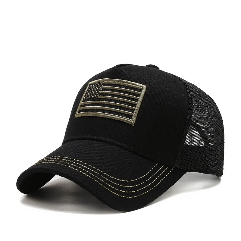 Erkek Camo Örgü Beyzbol Kapaklar Amerikan Bayrağı Nakış şoför şapkası Yaz Açık Spor güneş şapkaları Askeri Taktik Snapback Kap