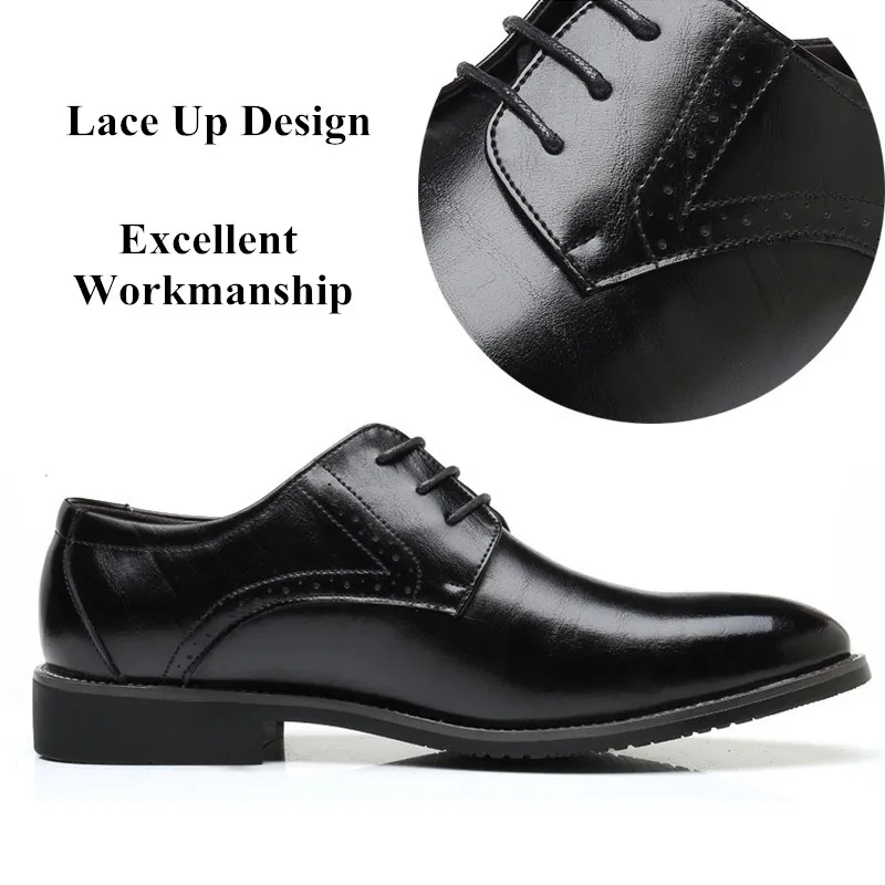 Büyük Boy 48 Eğlence Erkek deri ayakkabı Lace Up Oxfords İş Ofis Resmi Düğün parti ayakkabıları Sivri Burun Erkekler Elbise Ayakkabı