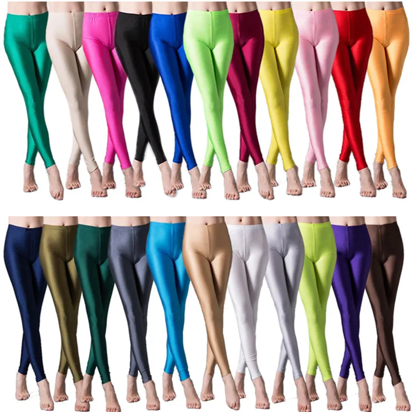 YRRETY Parlak Tayt Kadın Ince Tam Ayak Bileği Uzunluğu Tayt Streç Pantolon Temel Tayt Rahat Spandex Yumuşak Renkli Legging
