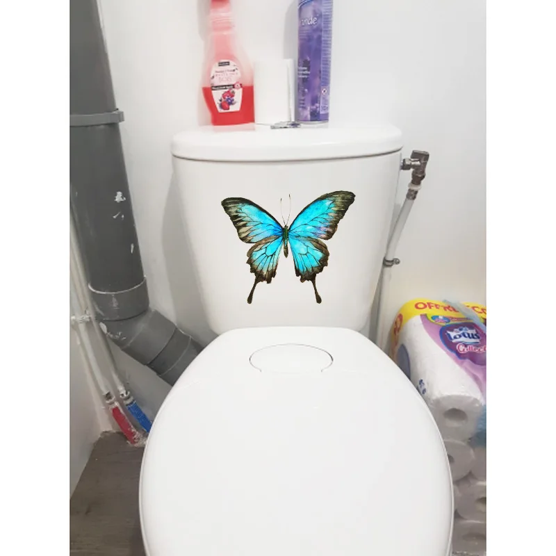 YOJA 22. 4X18. 6CM El Boyalı Mavi Kelebek Bebek Yatak Odası Duvar Dekor Çıkartmaları Komik WC Tuvalet Sticker T1-2055