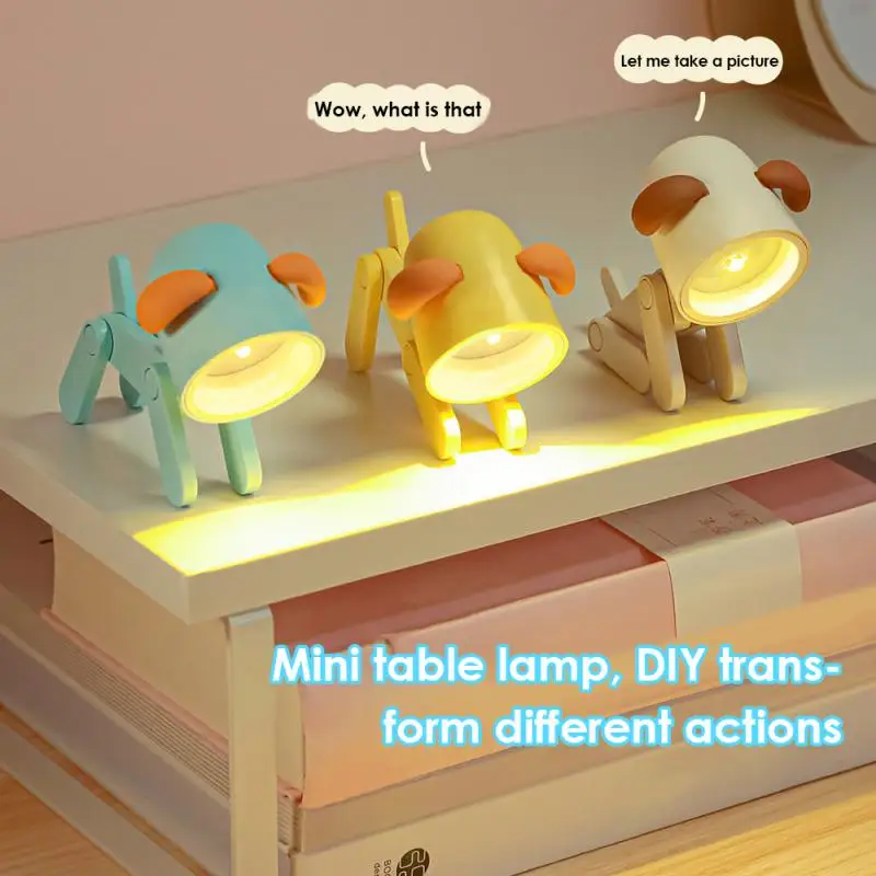 Karikatür gece ışıkları sevimli köpek geyik masa lambası Mini Led Gece Lambası Dekor masaüstü katlanır braketi masa lambası Çalışma Okuma Lambası