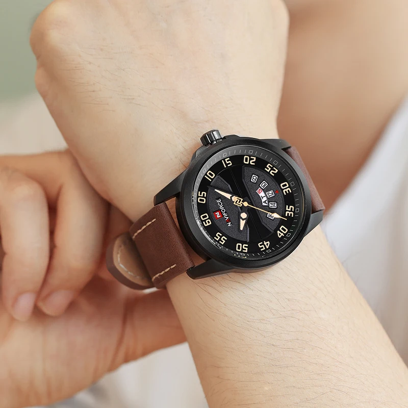 Yeni Lüks Marka NAVIFORCE Erkek Moda Casual Saatler erkek Kuvars Saat Adam Deri Kayış Ordu Askeri Spor kol saati