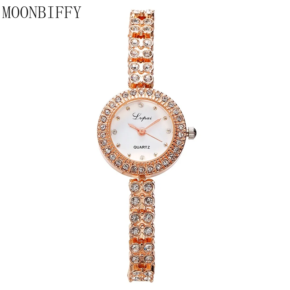 Lüks Rhinestone Bilezik Kuvars Kadın Saatler Reloj Moda Gül Altın İzle Kadınlar Bayanlar İzle Kadın Saat Relojes Para Mujer
