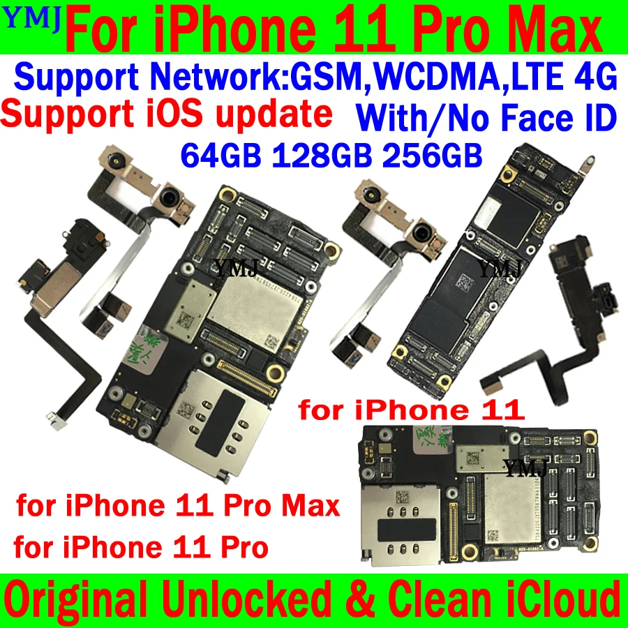 Ücretsiz Kargo Temiz iCloud Anakart iPhone 11 PRO MAX Anakart Tam Çalışma 100 % Orijinal iPhone 11 İçin Ana Mantık Kurulu